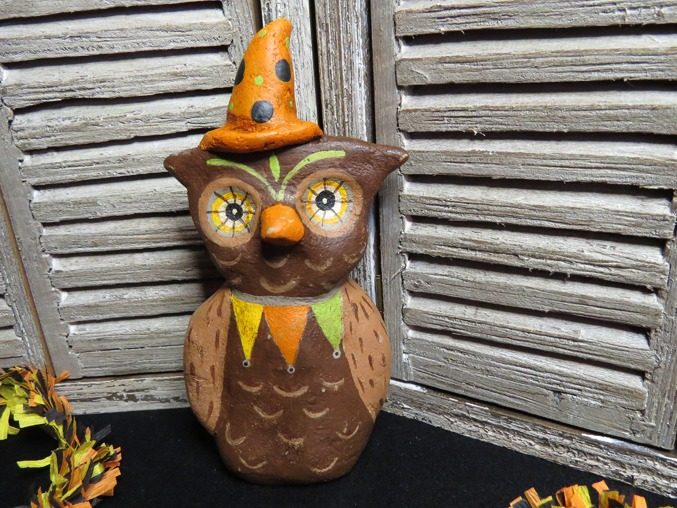 Paper Mache Owl Wearing a Hat